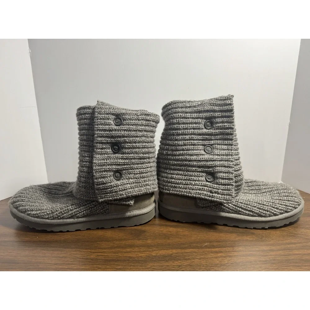 UGG Classic Cardy Knit Boots Women Size 8 Gray Tall‎ Roll Down 5819 Fold Over